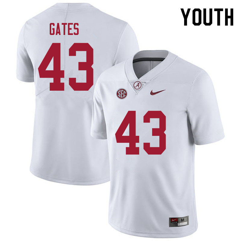 Youth #43 A.J. Gates Alabama White Tide College Football Jerseys Sale-White